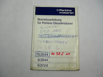 Perkins T6.3544 6.3544 6.3724 Dieselmotor Betriebsanleitung Ersatzteilliste 1986