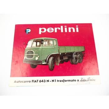 Perlini Fiat 643 N N1 LKW Pritschenwagen Prospekt ca. 1960er Jahre