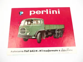 Perlini Fiat 643 N N1 LKW Pritschenwagen Prospekt ca. 1960er Jahre