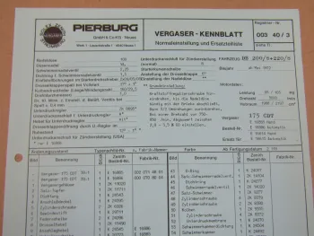 Pierburg 175CDT Ersatzteilliste Normaleinstellung Daimler Benz 200 220 /8