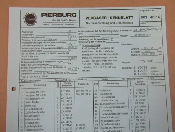 Pierburg 175CDT Ersatzteilliste Normaleinstellung Daimler Benz 200 und 220 /8