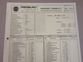 Pierburg 34PICB Ersatzteilliste Normaleinstellung Daimler Benz L408 ab 4/74