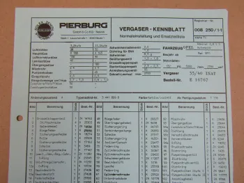 Pierburg 35/40 INAT Ersatzteilliste Normaleinstellung Opel Admiral 2,8l S Autom.