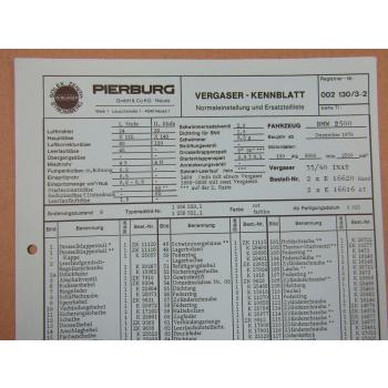Pierburg 35/40 INAT Vergaser Ersatzteilliste Normaleinstellung BMW 2500 ab 12/70