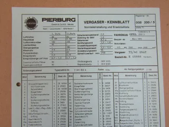 Pierburg 35/40 INAT Vergaser Ersatzteilliste Normaleinstellung Opel Commodore B