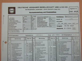 Pierburg 35/40 INAT Vergaser Ersatzteilliste Normaleinstellung Opel Rekord II