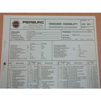 Pierburg 35/40 INAT Vergaser Ersatzteilliste Normaleinstellung Opel Rekord II 2