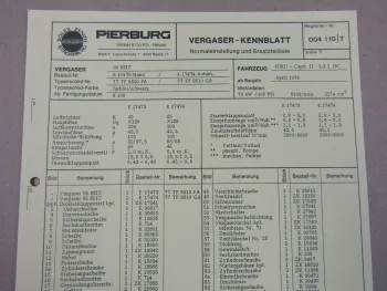 Pierburg 35 EEIT Ersatzteilliste Normaleinstellung Ford Capri II 2,3l HC ab 4/76