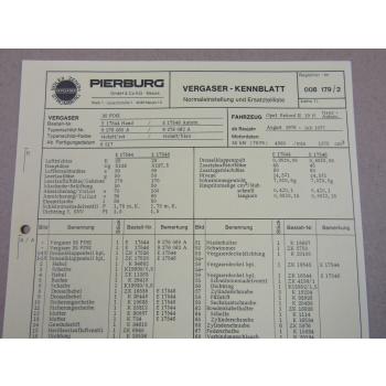 Pierburg 35 PDSI Vergaser Ersatzteilliste Normaleinstellung Opel Rekord II 76-77