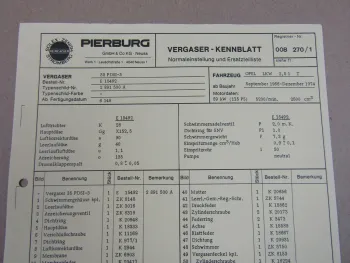 Pierburg 35PDSI-3 Vergaser Ersatzteilliste Normaleinstellung Opel LKW 2,5l T