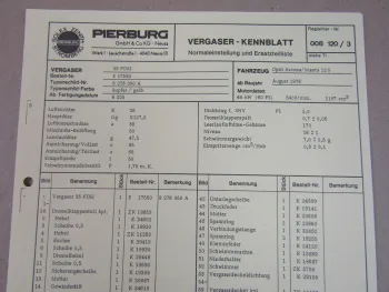 Pierburg 35PDSI Ersatzteilliste Normaleinstellung Opel Ascona Manta 12S ab 8/76