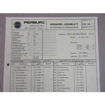 Pierburg 35PDSI Ersatzteilliste Normaleinstellung Opel Ascona Manta 16N ab 8/70