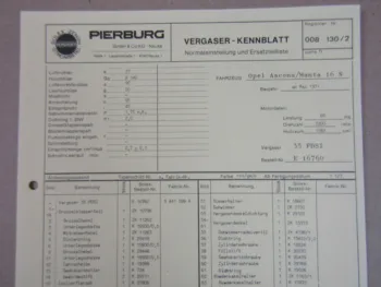 Pierburg 35PDSI Vergaser Ersatzteilliste Normaleinstellung Opel Ascona u. Manta
