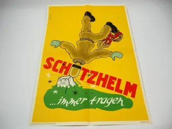 Plakat Poster Berufsgenossenschaft Motorrad Helm tragen ca. 1955