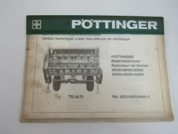 Pöttinger 2500 2800 3000 3500 4000 4500 Bedienungsanleitung Ersatzteilliste 1971