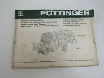 Pöttinger 28 Erntewagen 128-1 Bedienungsanleitung und Ersatzteilliste 1974