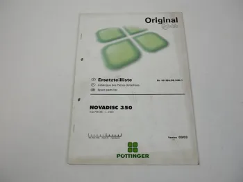 Pöttinger Novadisc 350 Scheibenmähwerk Ersatzteilliste Spare PartsList 2003