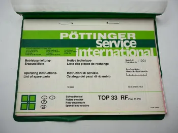 Pöttinger TOP33RF Typ SK279 Schwadkreisel Betriebsanleitung Ersatzteilliste 1989
