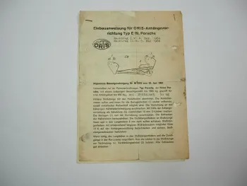 Porsche 356 Einbauanweisung Bauartengenehmigung Oris Anhängevorrichtung E19 1963