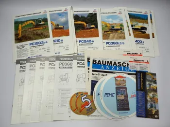 Posten 22x Prospekt Komatsu PC Hydraulikbagger Lieferprogramm 1990er Jahre
