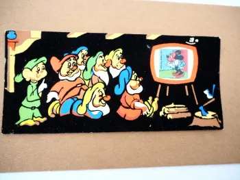 Postkarte Walt Disney 1961 Samt mit Flip-Effekt Zwerge und Minnie Maus