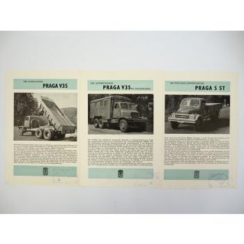 Praga S5T V3S Schnellkipper LKW 3x Prospekt Datenblatt ca 1960er Jahre