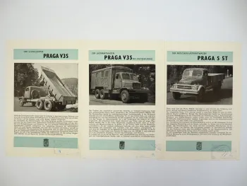 Praga S5T V3S Schnellkipper LKW 3x Prospekt Datenblatt ca 1960er Jahre