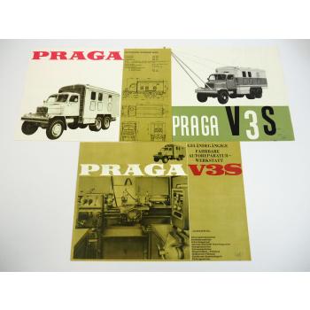 Praga V3S LKW fahrbahre Autoreparatur Werkstatt 3x Prospekt ca 1960er CSSR