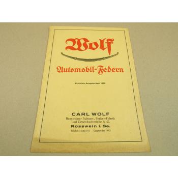 Preisliste Carl Wolf Automobil Federn April 1935 Rosswein in Sachsen