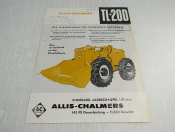 Prospekt Allis Chalmers TL20D Schürflader 145 PS mit Ladeschaufel 1964