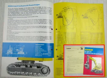Prospekt Eder H500R vollhydraulischer Raupenbagger ca 1969 + Preisangebot