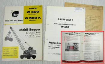 Prospekt Eder W500 Bagger W500K Kran ca 1967 + Preisliste + Traglasttabelle