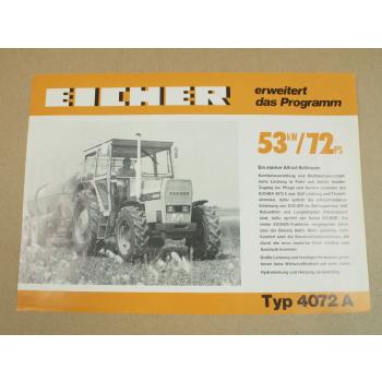Prospekt Eicher 4072 A Schlepper mit 72 PS