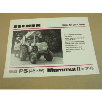 Prospekt Eicher Mammut II-74 mit 65 PS Schlepper 1974