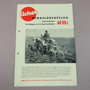 Prospekt Eicher Typ AG 99z Winkeldrehpflug zweischarig von 1959