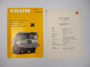 Prospekt Faun K35.4 Muldenkipper 1976 + Technische Beschreibung