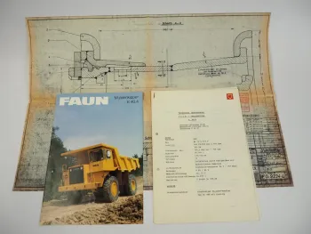 Prospekt Faun K40.4 Muldenkipper 1980 + Technische Zeichnung abnehmbare Felge