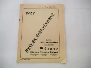 Prospekt Haar Spezialhaus Wörner Perücken 1927 Bleibt der Bubikopf modern?