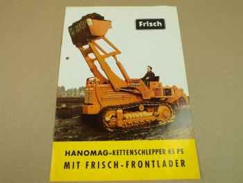 Prospekt Hanomag Kettenschlepper mit Frisch Frontlader H60L von 4/1959