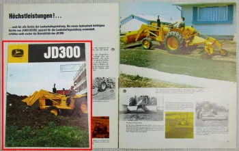 Prospekt John Deere JD300 Baggerlader von ca 1968 mit technischen Daten