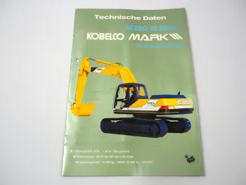 Prospekt Kobelco Mark III SK 220 220LC Raupenbagger 1990er Jahre