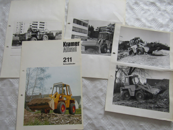 Prospekt Kramer Allrad 211 Schaufellader von 1977 und 4 Fotos
