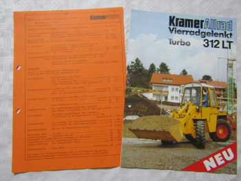 Prospekt Kramer Allrad 312LT turbo Radlader 1988 Händler Einkaufspreisliste