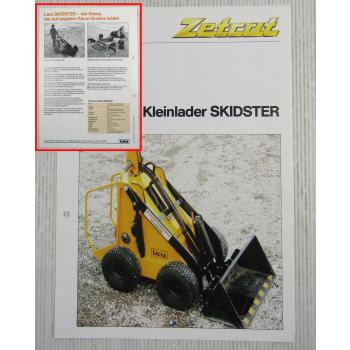 Prospekt Lanz Zetcat SKIDSTER Kleinlader wohl 1989 mit technischen Angaben