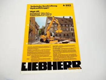 Prospekt Liebherr A 902 Litronic Hydraulikbagger High Lift Technische Info 1996