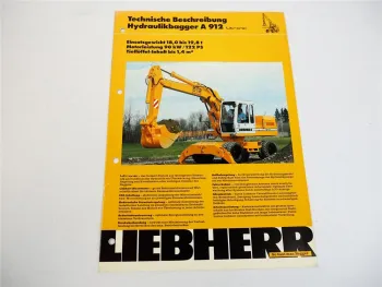 Prospekt Liebherr A 912 Litronic Hydraulikbagger Technische Beschreibung 1990
