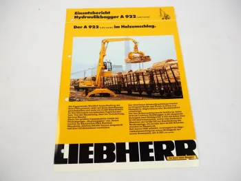 Prospekt Liebherr A 922 Litronic Hydraulikbagger im Holzumschlag Einsatzbericht
