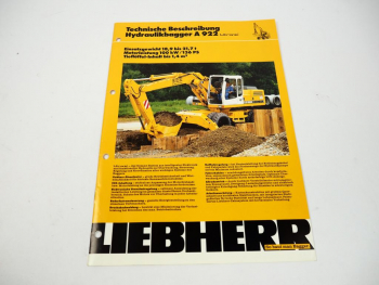 Prospekt Liebherr A 922 Litronic Hydraulikbagger Technische Beschreibung 1992