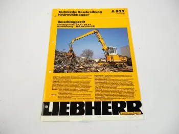 Prospekt Liebherr A 922 Litronic Umschlaggerät Technische Beschreibung 1996