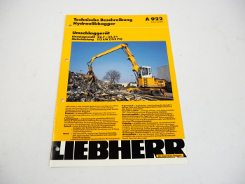 Prospekt Liebherr A 922 Litronic Umschlaggerät Technische Beschreibung 1997